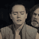 Rey (Daisy Ridley) tries to ignore the creepy old man (Mark Hamill) invading her personal space.